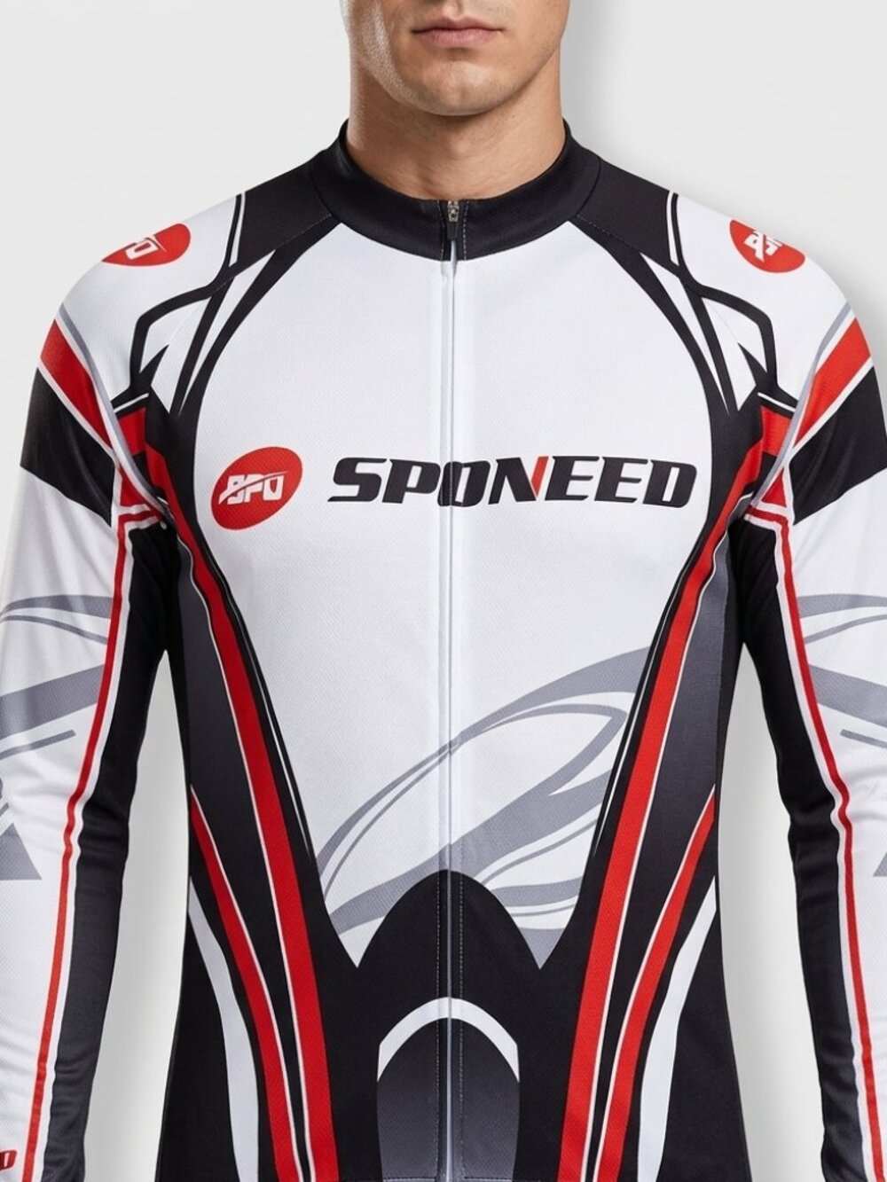 SPONEED long sleeve full zipper cycling jersey 3 back pockets bike wear Large
